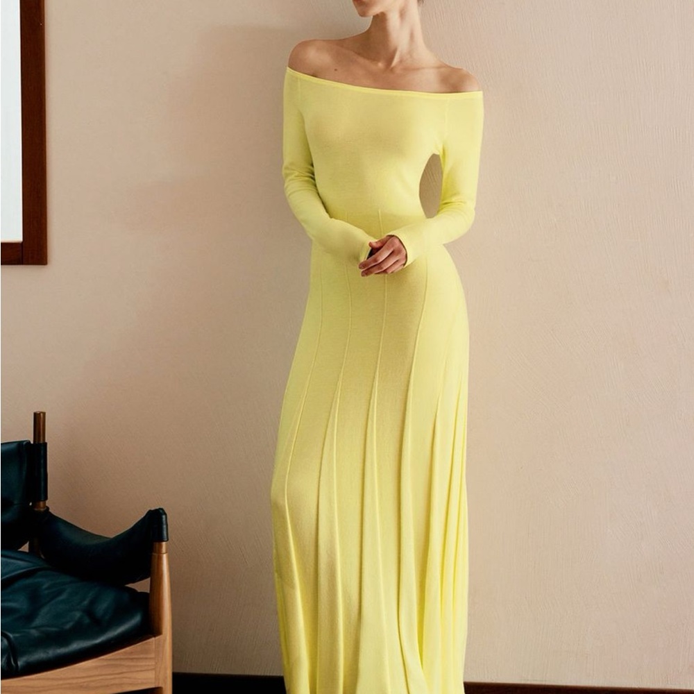 Elegant Yellow Off-Shoulder Dress